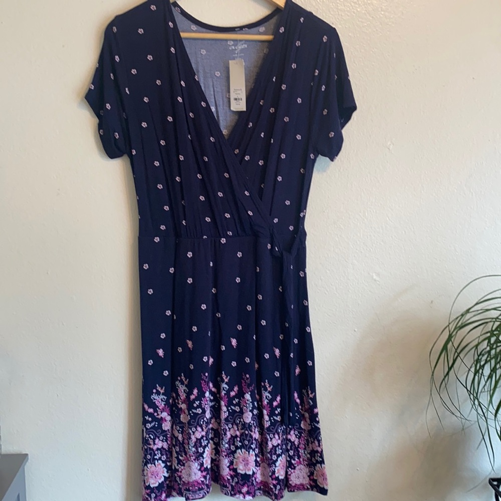 NWT Francesca’s Navy Wrap Dress with Floral Pattern